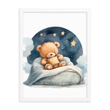 Bedtime Bliss - Adorable Teddy Bear Poster - White 18″×24″ - Wooden Framed Posters