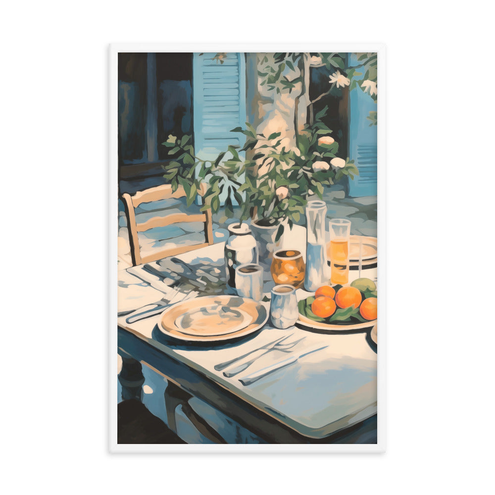 Tranquil Brunch - Rustic Outdoor Dining Poster - White 24″×36″ - Framed Poster