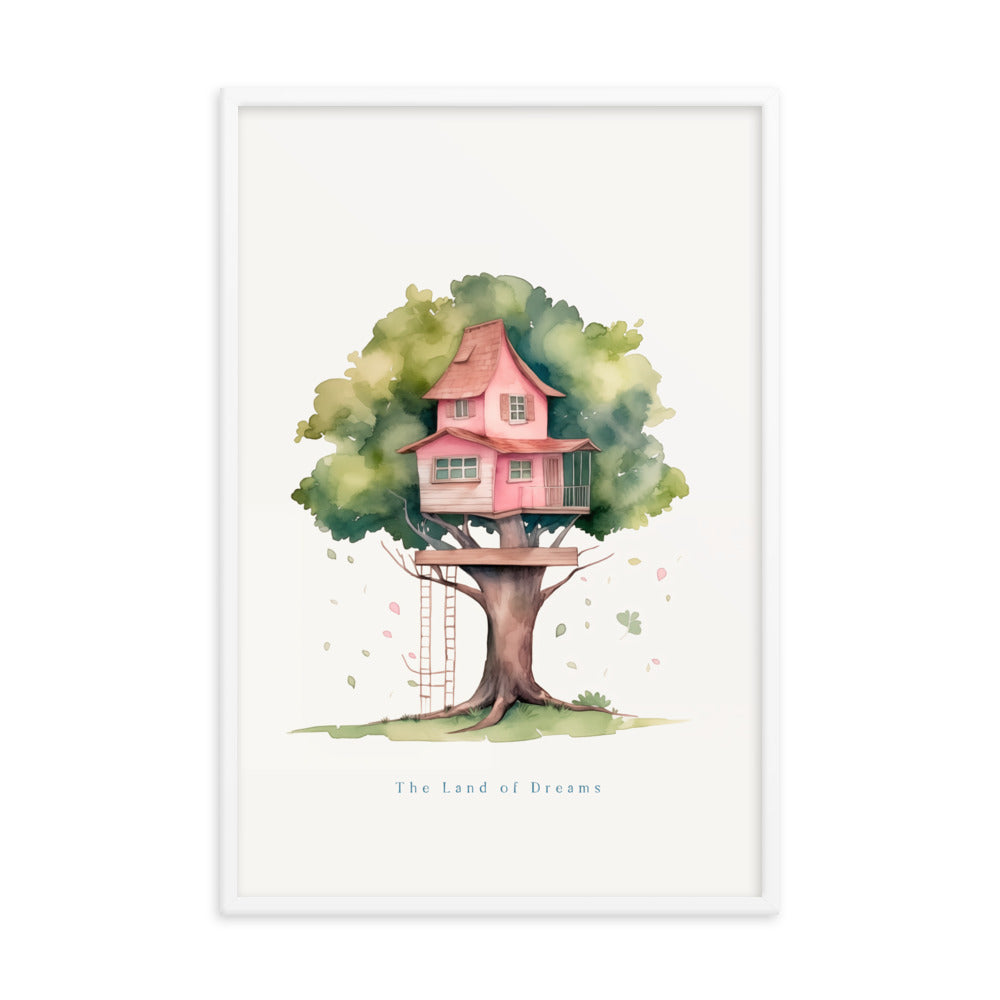 Imagination Station - Treehouse Dreamscape Art - White 24″×36″ - Framed Poster