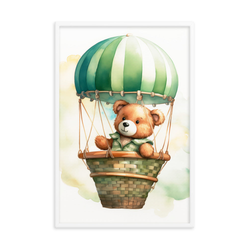 Floating Dreams - Teddy Bear in the Sky - White 24″×36″ - Framed Posters