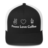 Peace Love Coffee - Trucker Cap - Black White -