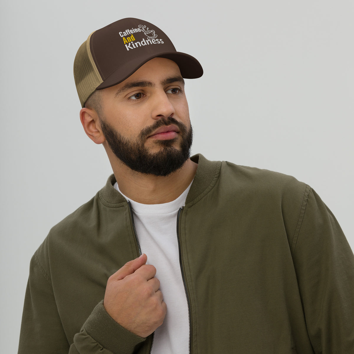 Retro Vibes - Caffeine and Kindness Cap - Brown Khaki -