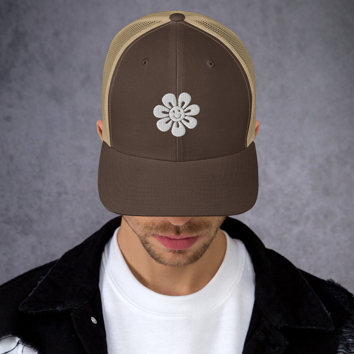 Floral Fusion Trucker Cap - Blossom Memories Wherever You Go - Brown Khaki - Caps