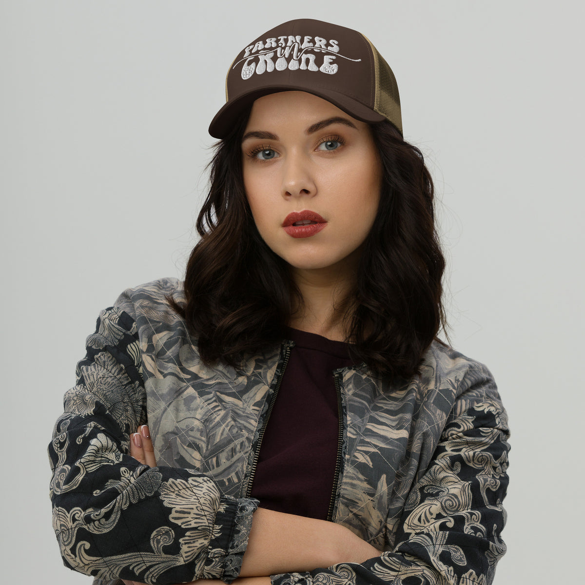 Partner in Crime Trucker Cap - Wear Your Memories with Style - Brown Khaki -