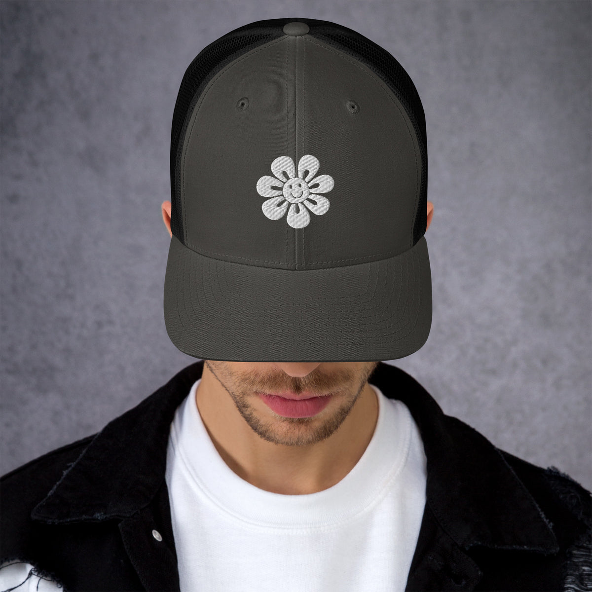 Floral Fusion Trucker Cap - Blossom Memories Wherever You Go - Charcoal Black - Caps