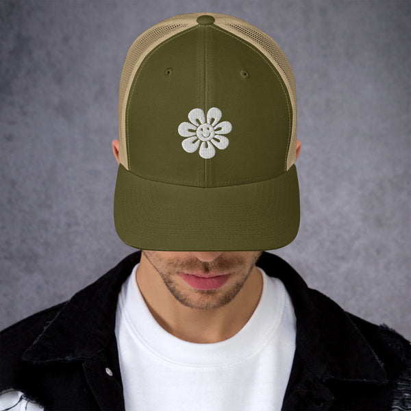 Floral Fusion Trucker Cap - Blossom Memories Wherever You Go - Moss Khaki - Caps