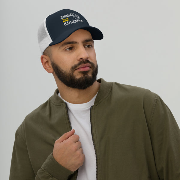 Retro Vibes - Caffeine and Kindness Cap - Navy White -