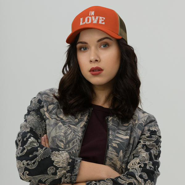 Love in Every Stitch - Personalized Trucker Cap for Cherished Memories - Rustic Orange Khaki -