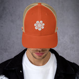 Floral Fusion Trucker Cap - Blossom Memories Wherever You Go - Rustic Orange Khaki - Caps