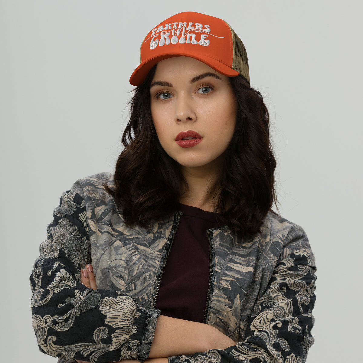 Partner in Crime Trucker Cap - Wear Your Memories with Style - Rustic Orange Khaki -