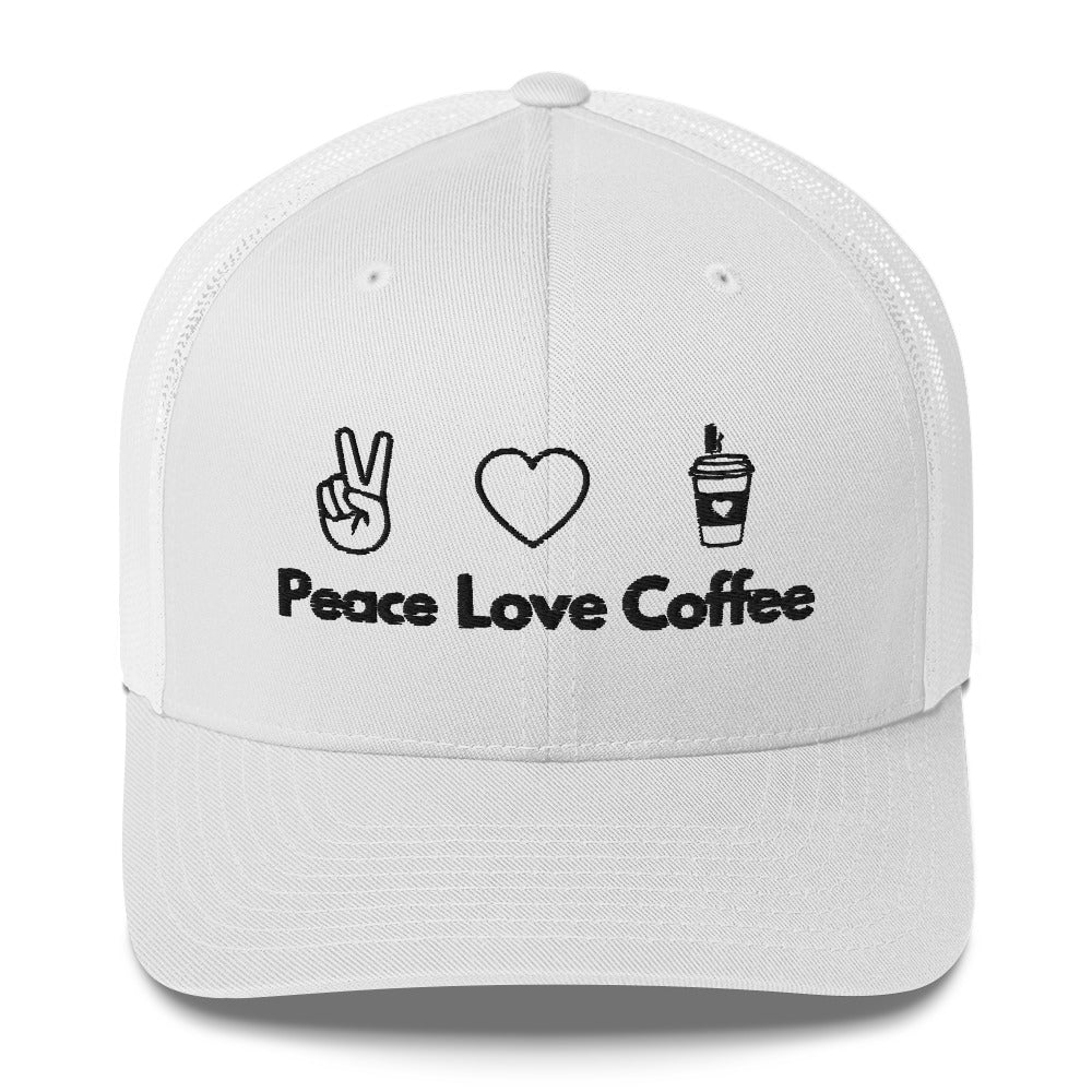 Peace Love Coffee - Trucker Cap - White -