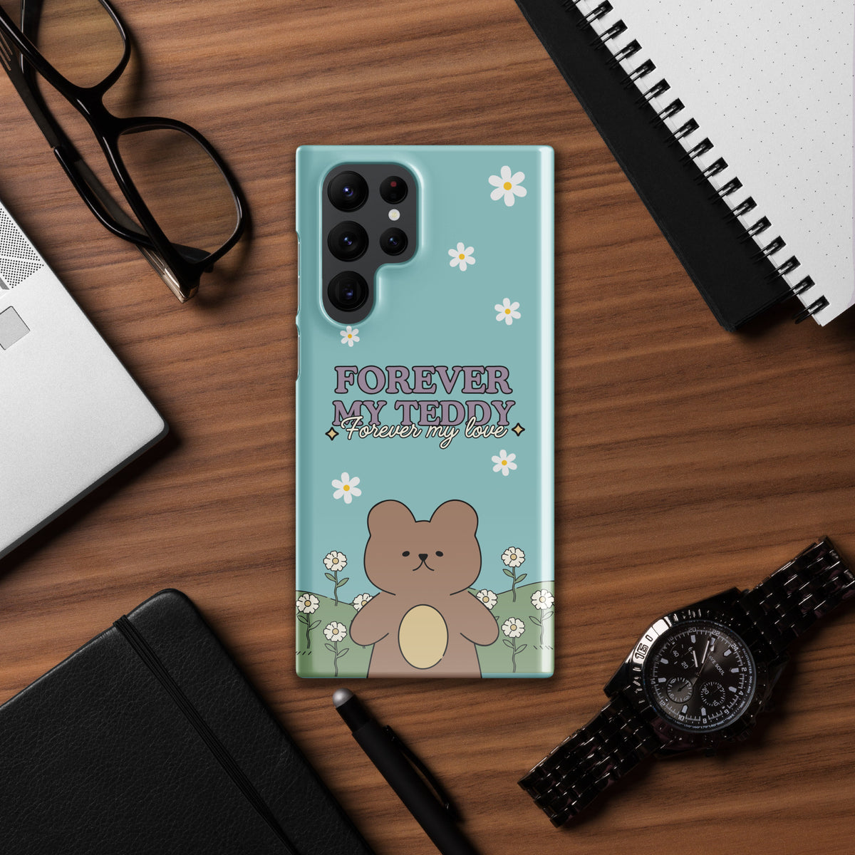 Love and Daisies - Romantic Teddy Bear Snap Case for Her - Samsung Galaxy S22 Ultra - Phone Case