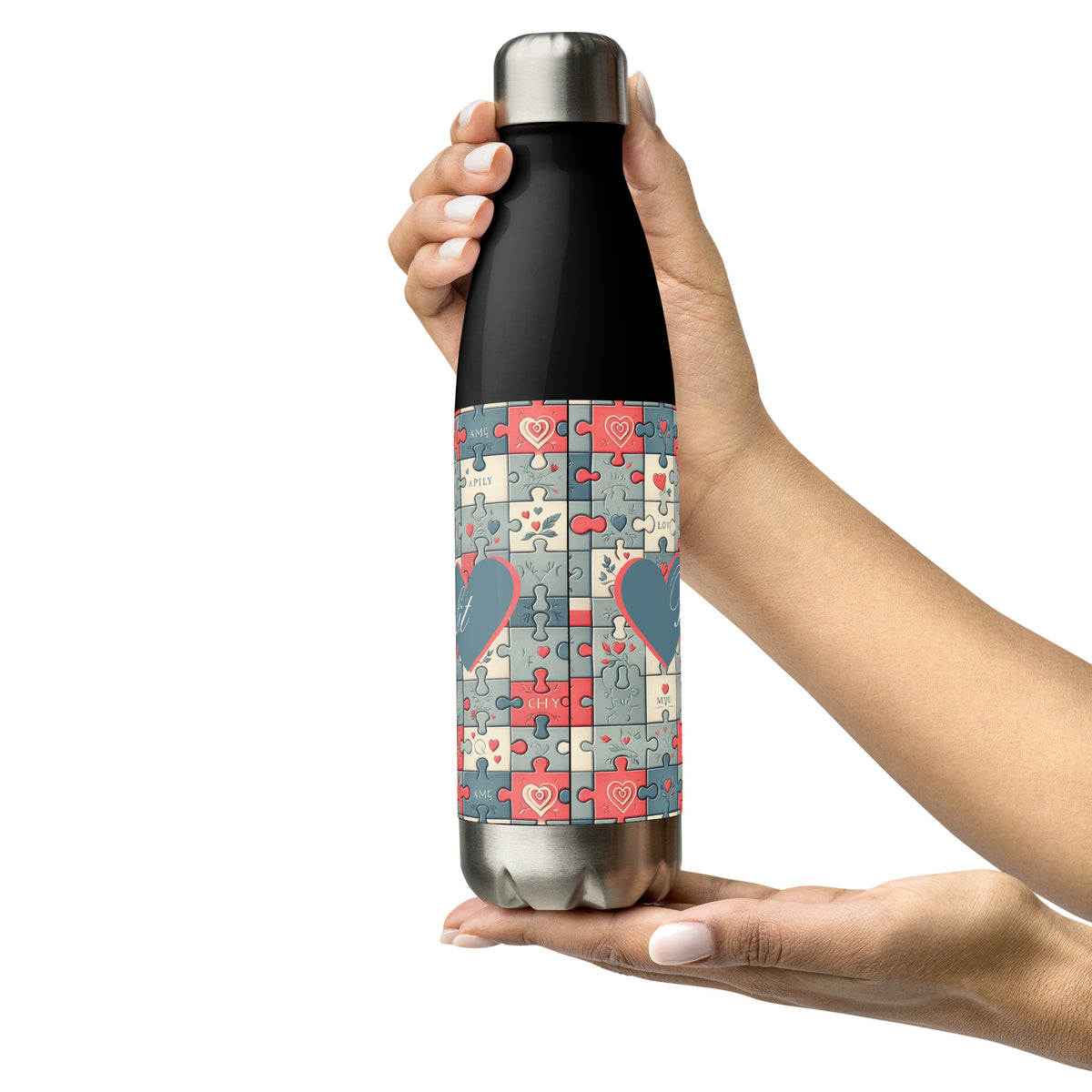 Puzzle of Love - Bottle with Heartfelt Design - - Water Bottles