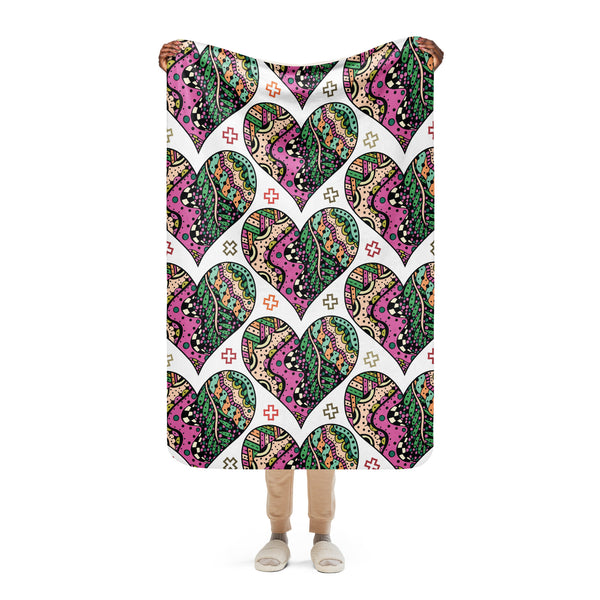 Dynamic Hearts - Cozy and Colorful Sherpa Blanket - - Blankets