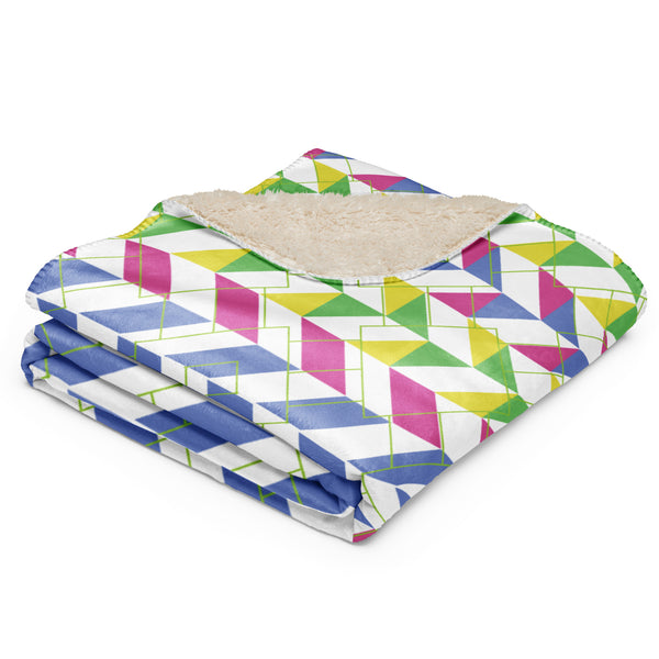 Lively Luxe - Colorful Geometric Sherpa Blanket - - Blankets