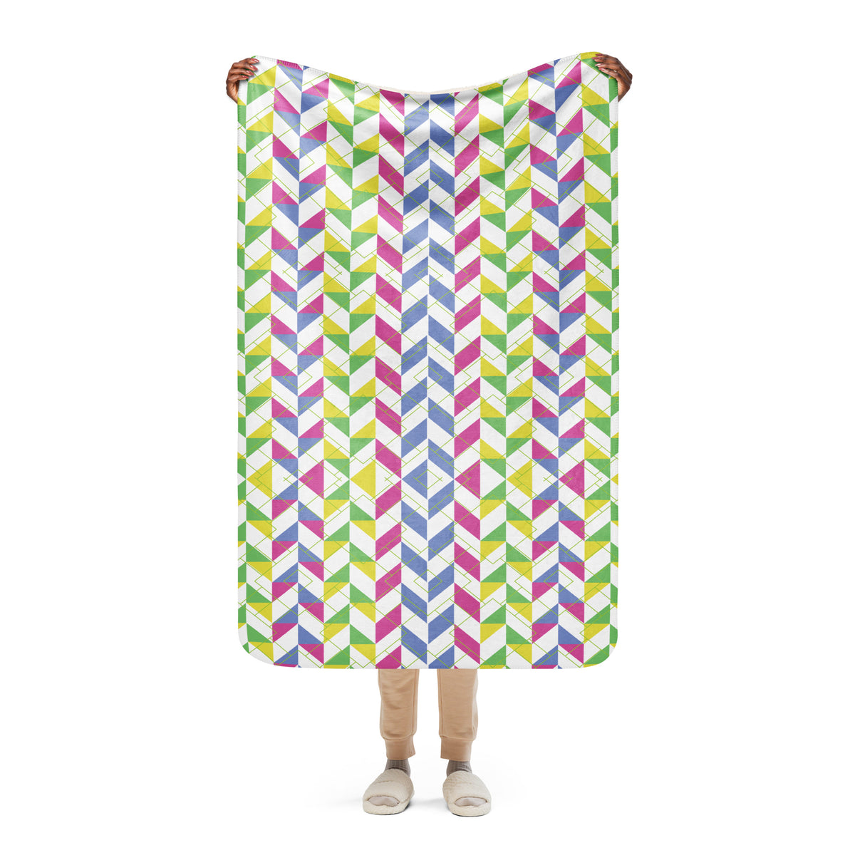 Lively Luxe - Colorful Geometric Sherpa Blanket - - Blankets