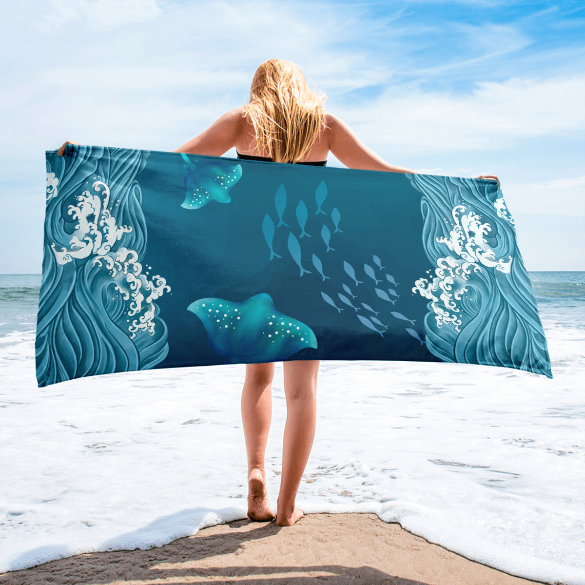 Deep Blue Dreams - Marine Life Sublimated Towel - - Towels