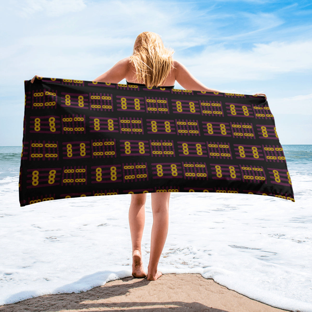 Geometric Elegance - Maroon & Yellow Sublimation Towel - - Towels