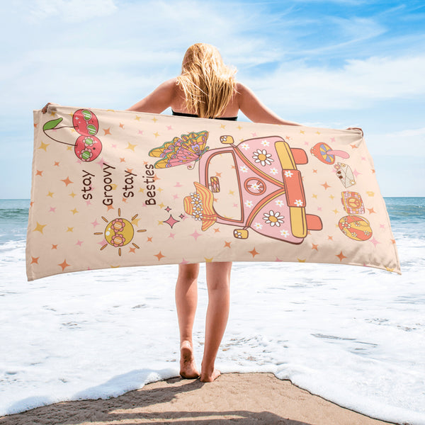 Stay Groovy, Stay Besties – A Retro Friendship Towel! - - Towels