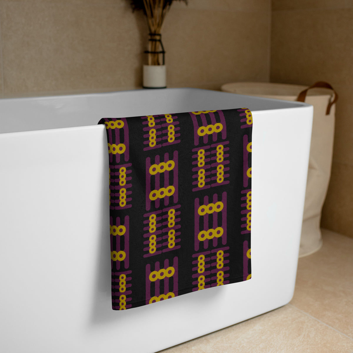 Geometric Elegance - Maroon & Yellow Sublimation Towel - - Towels