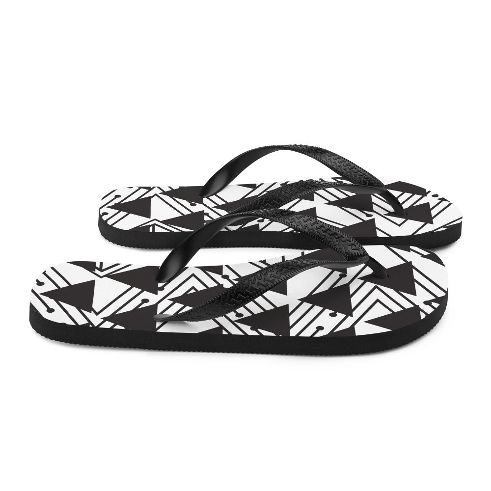 Timeless Geometry - Sleek Black Flip-Flops - - Shoes