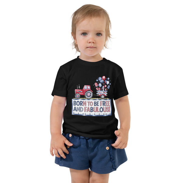 Patriotic Tractor Tee – Toddler Shirt - Black - Toddler Short Sleeve Tee