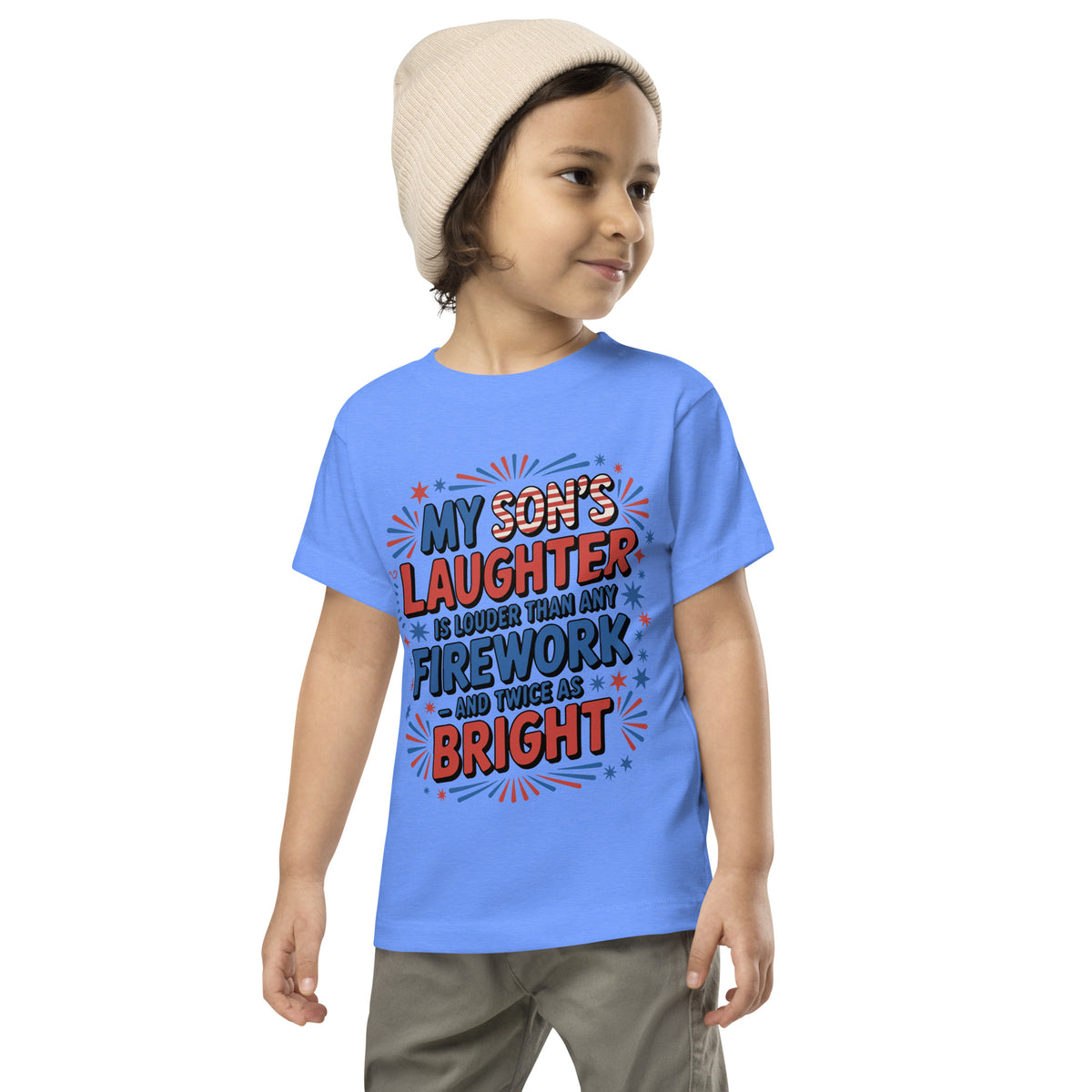 My Son’s July 4th Tee – Firework Laughter & Joy - Heather Columbia Blue - Toddler Short Sleeve Tee
