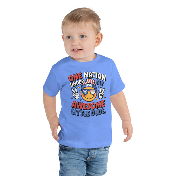 Gift for Son – Awesome Little Dude July 4th Tee - Heather Columbia Blue - Toddler Short Sleeve Tee