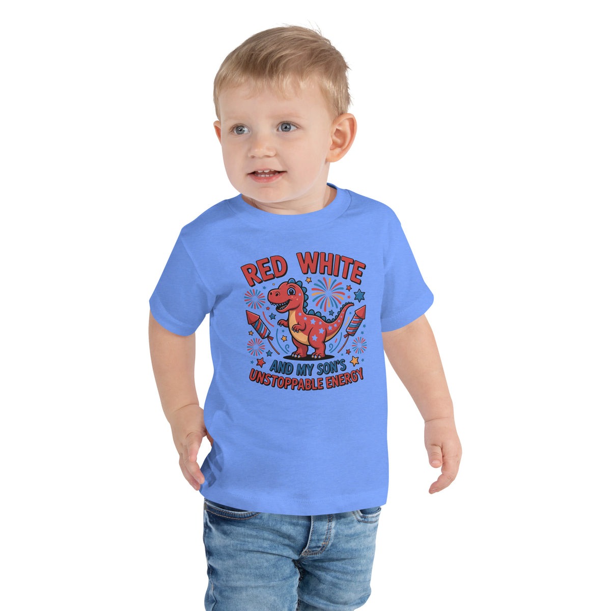 Dino Energy Toddler Tee – Gift for Son on July 4th - Heather Columbia Blue - Toddler Short Sleeve Tee