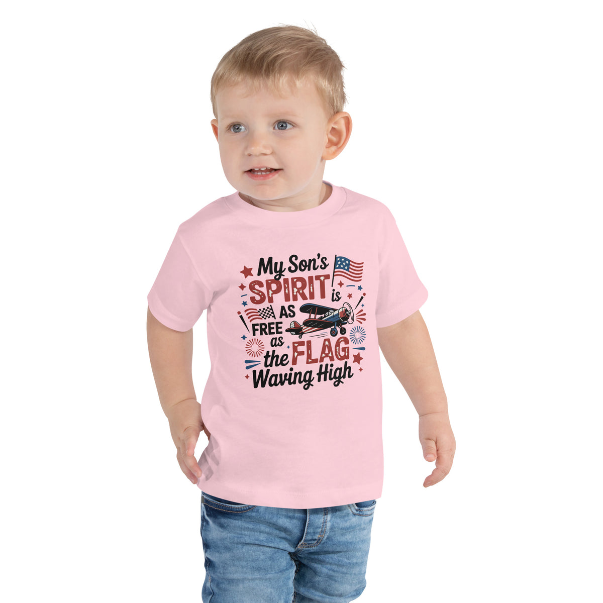 Free-Spirited Toddler Tee – Independence Day Gift for Son - Pink - Toddler Short Sleeve Tee