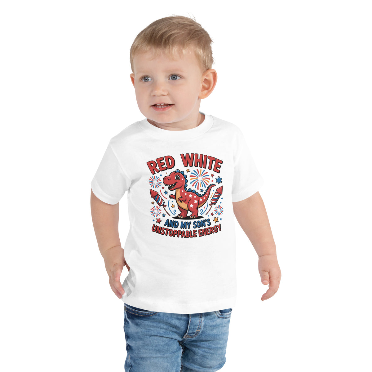 Dino Energy Toddler Tee – Gift for Son on July 4th - White - Toddler Short Sleeve Tee