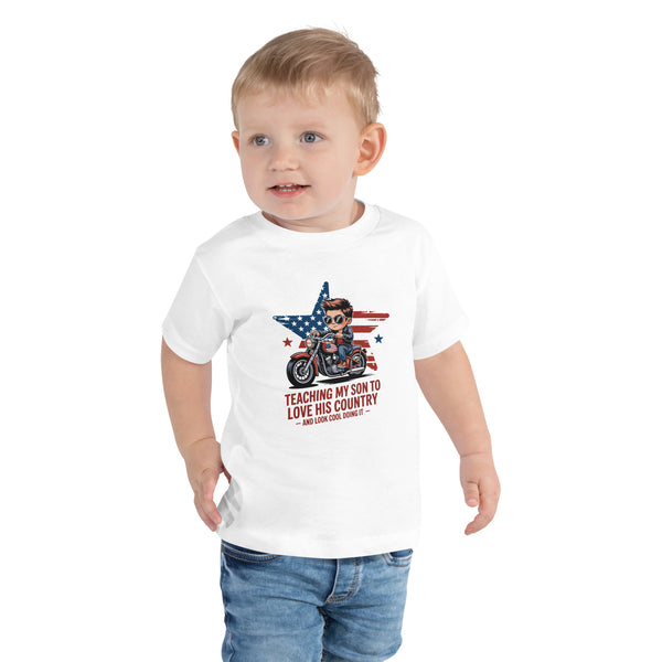 Cool Toddler Tee for Son – Independence Day Motorcycle Vibe - White - Toddler Short Sleeve Tee