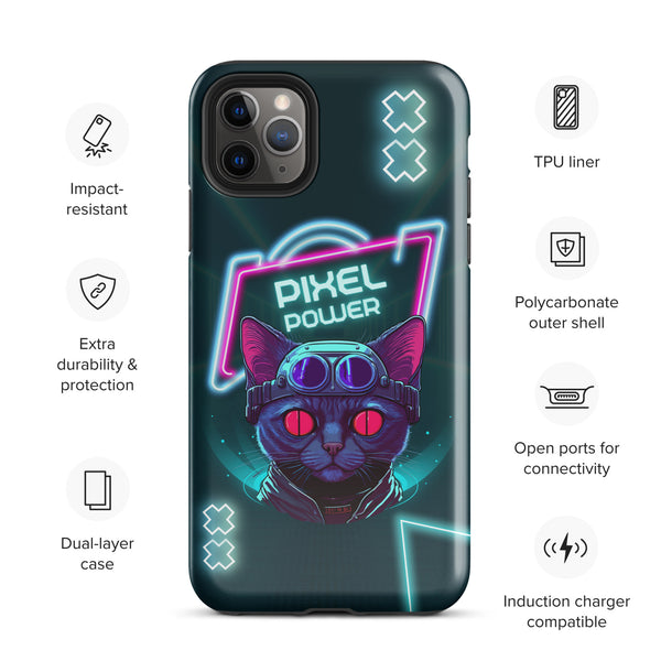 Pixel Power – Cyber Cat Gaming iPhone® Tough Case - iPhone 11 Pro Max - Phone Case