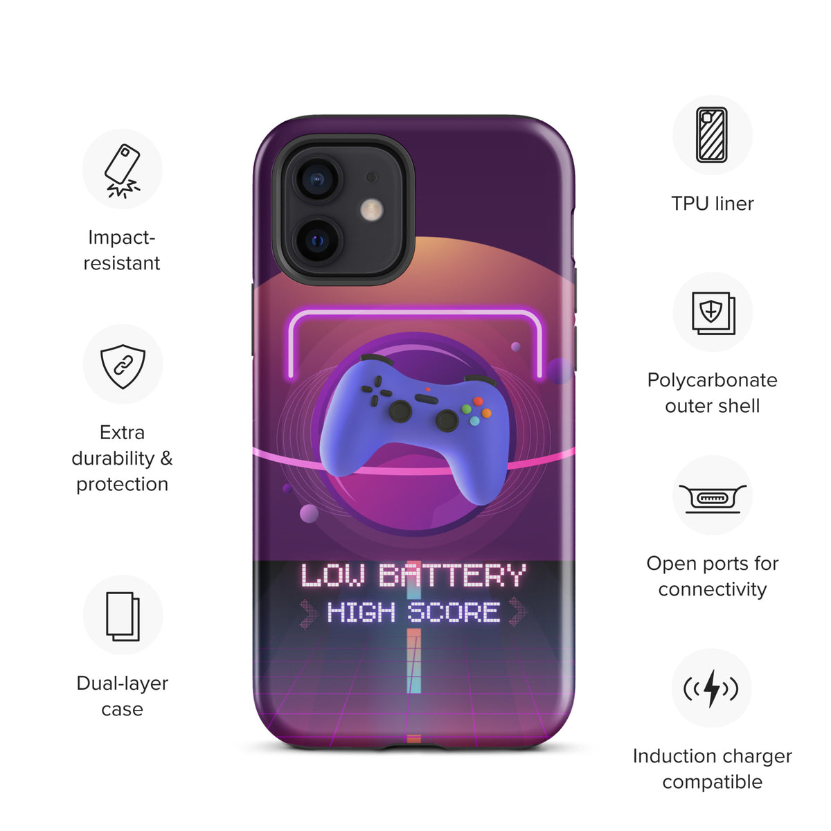 Low Battery High Score – Gamer Tough iPhone® Case - iPhone 12 - Phone Case