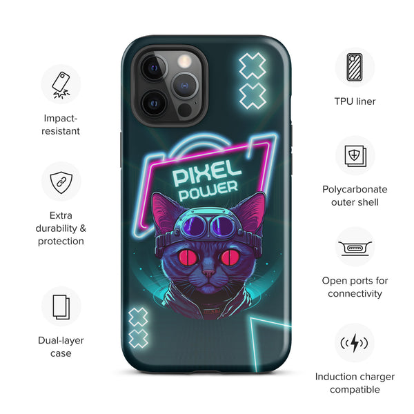 Pixel Power – Cyber Cat Gaming iPhone® Tough Case - iPhone 12 Pro Max - Phone Case