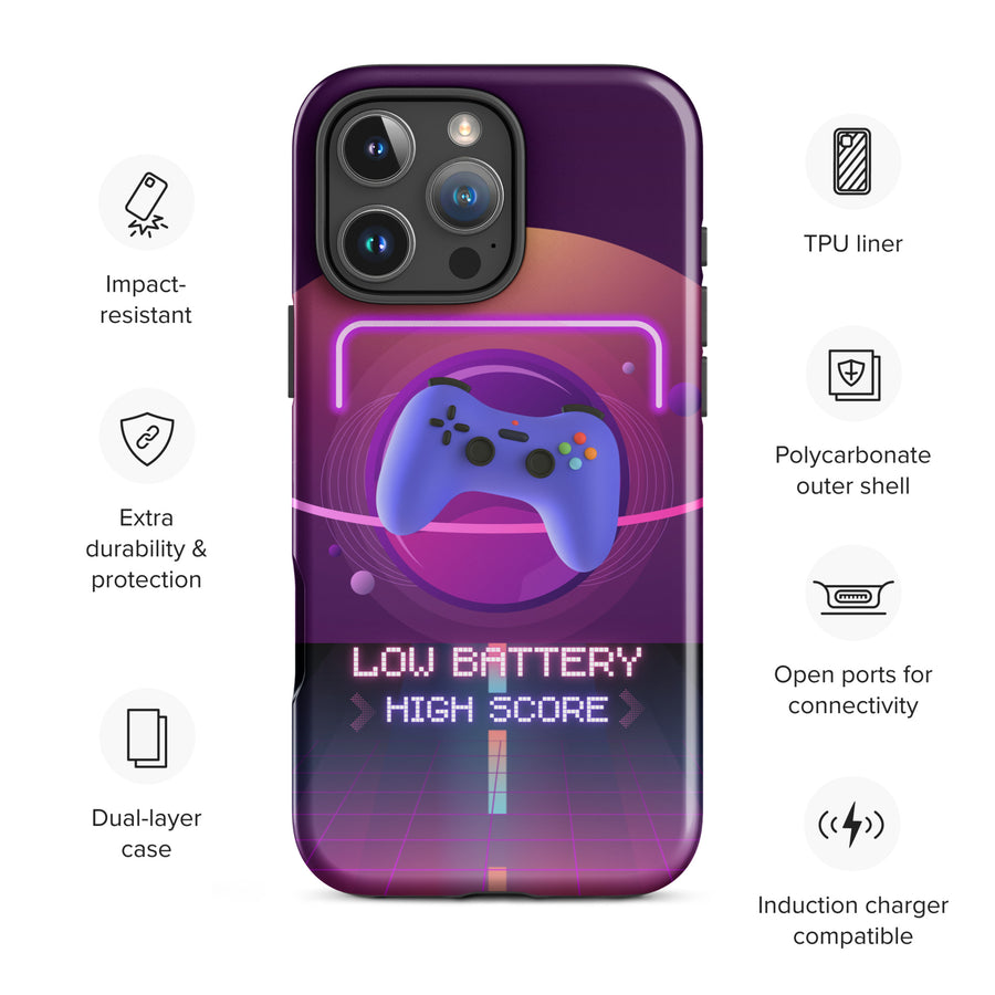 Low Battery High Score – Gamer Tough iPhone® Case - iPhone 16 Pro Max - Phone Case