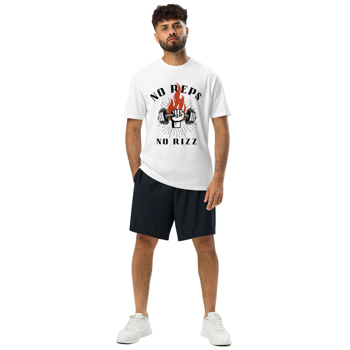Flaming Barbell Grip T-Shirt for Gym Lovers - White - T-Shirt
