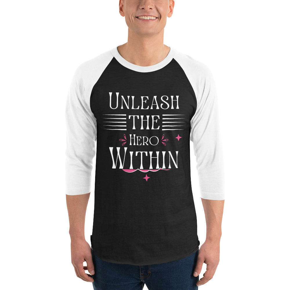 Heroic Spirit - UNLEASH THE HERO WITHIN 3/4 Sleeve Raglan - Black White - T.shirts