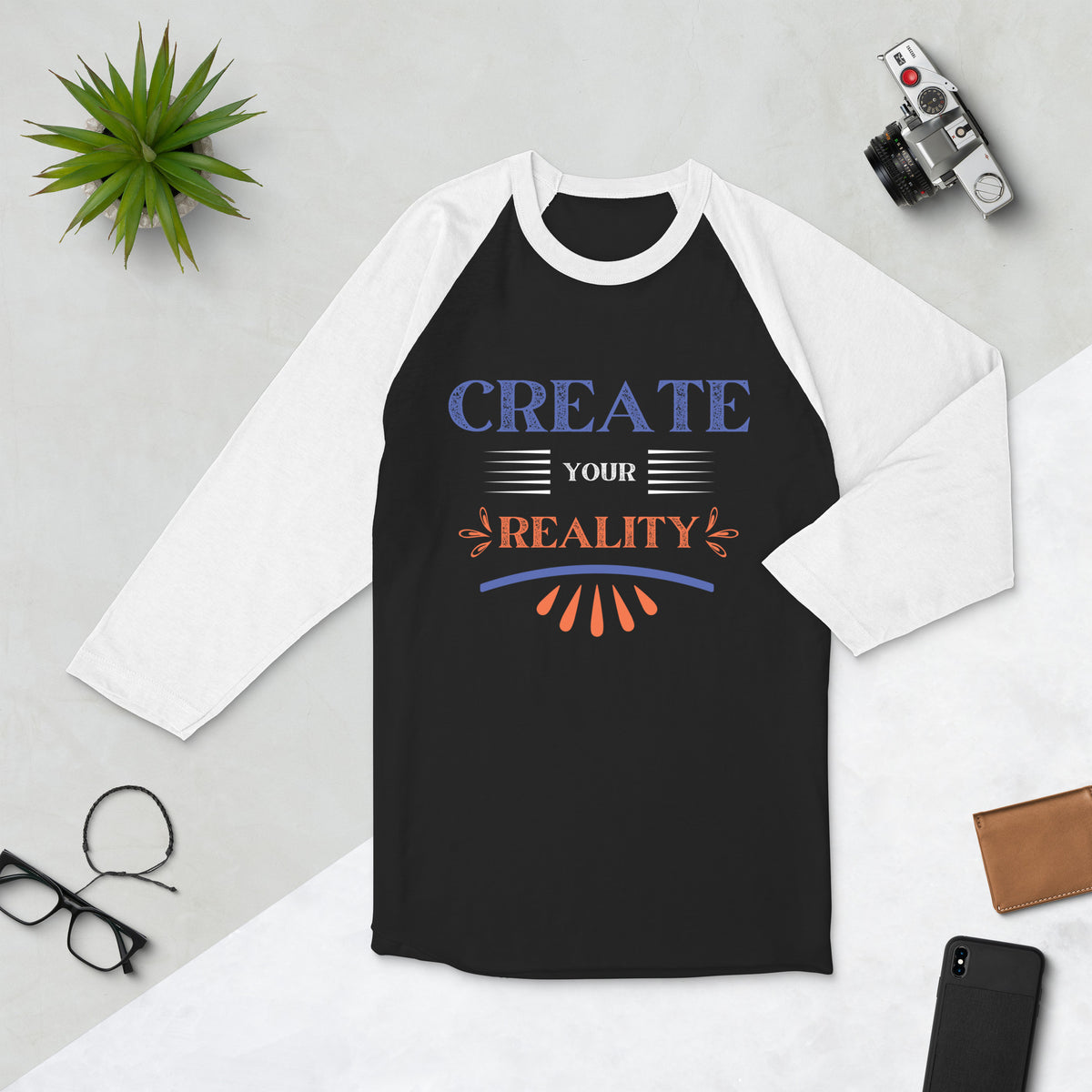 Dynamic "CREATE YOUR REALITY" 3/4 Sleeve Raglan - - T-shirts