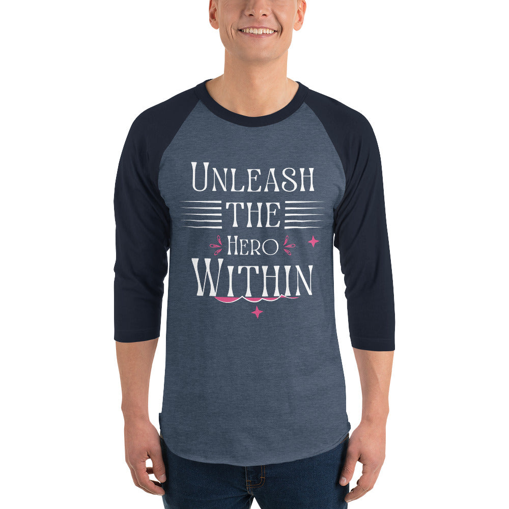 Heroic Spirit - UNLEASH THE HERO WITHIN 3/4 Sleeve Raglan - Heather Denim Navy - T.shirts