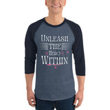 Heroic Spirit - UNLEASH THE HERO WITHIN 3/4 Sleeve Raglan - Heather Denim Navy - T.shirts