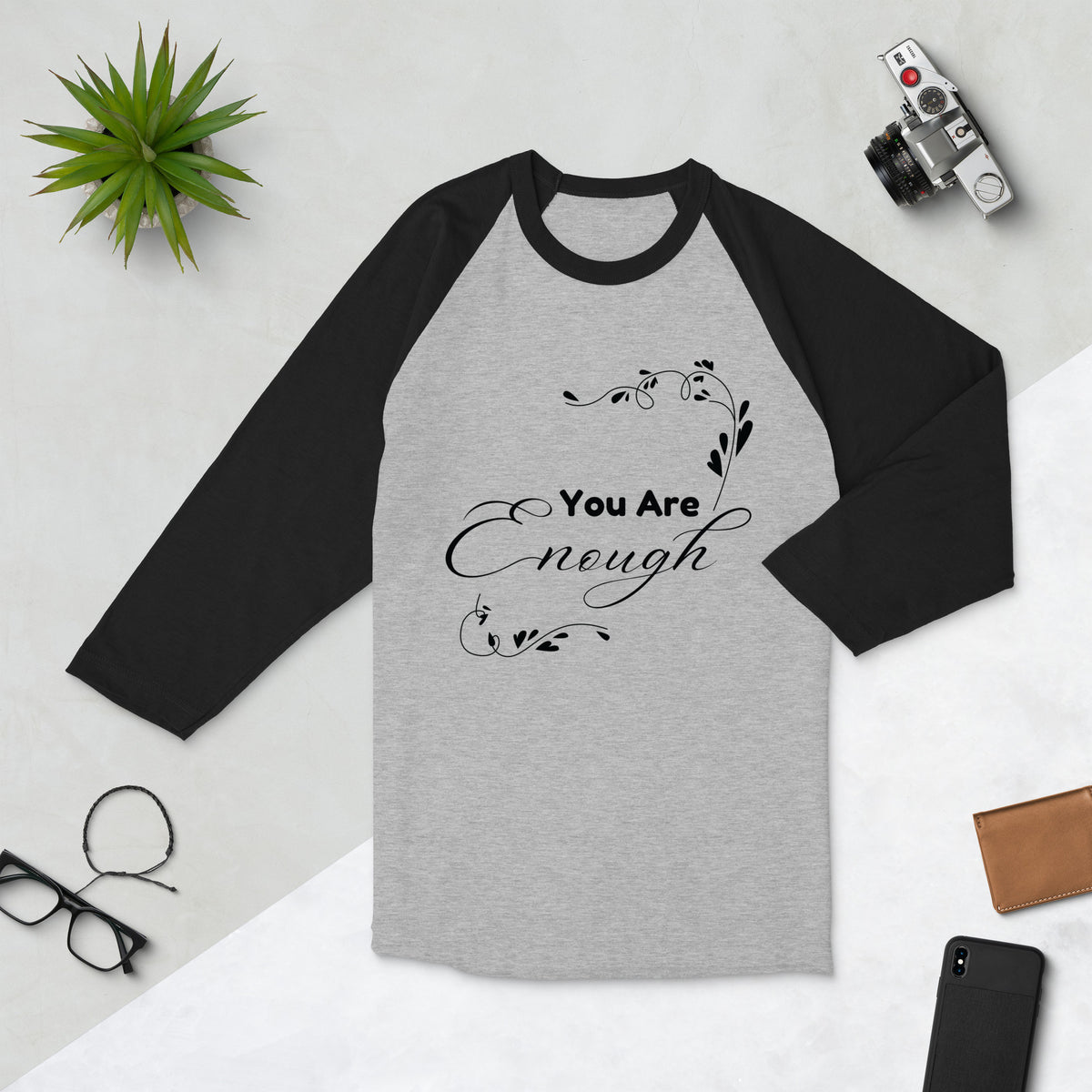 You Are Enough Inspirational Tee - Heather Grey Black - T.shirts