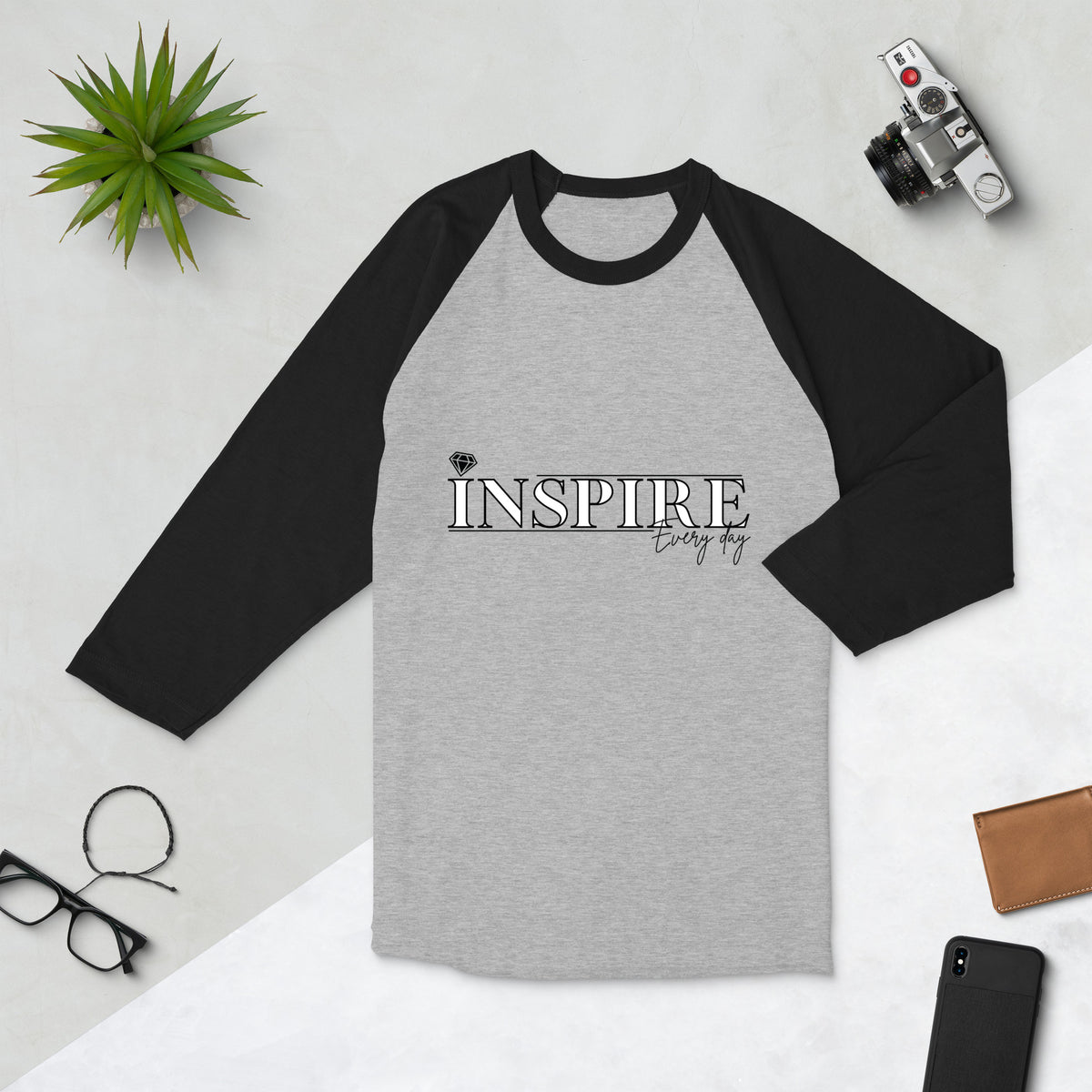 Empower with Style - Inspire Every Day Raglan - Heather Grey Black - T-shirts