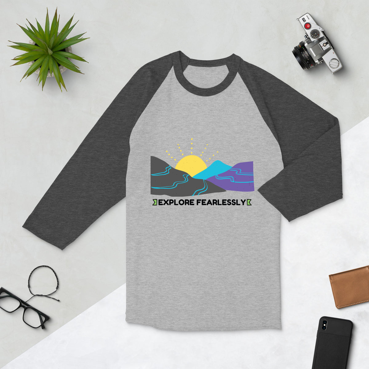 Explore Fearlessly - Adventurous Mountain T-Shirt - Heather Grey Heather Charcoal - T-shirts