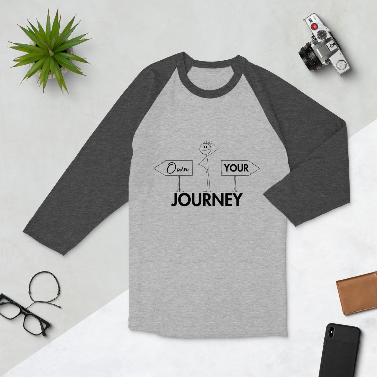 Personal Empowerment - Own Your Journey ¾ Sleeve Tee - Heather Grey Heather Charcoal - T.shirts