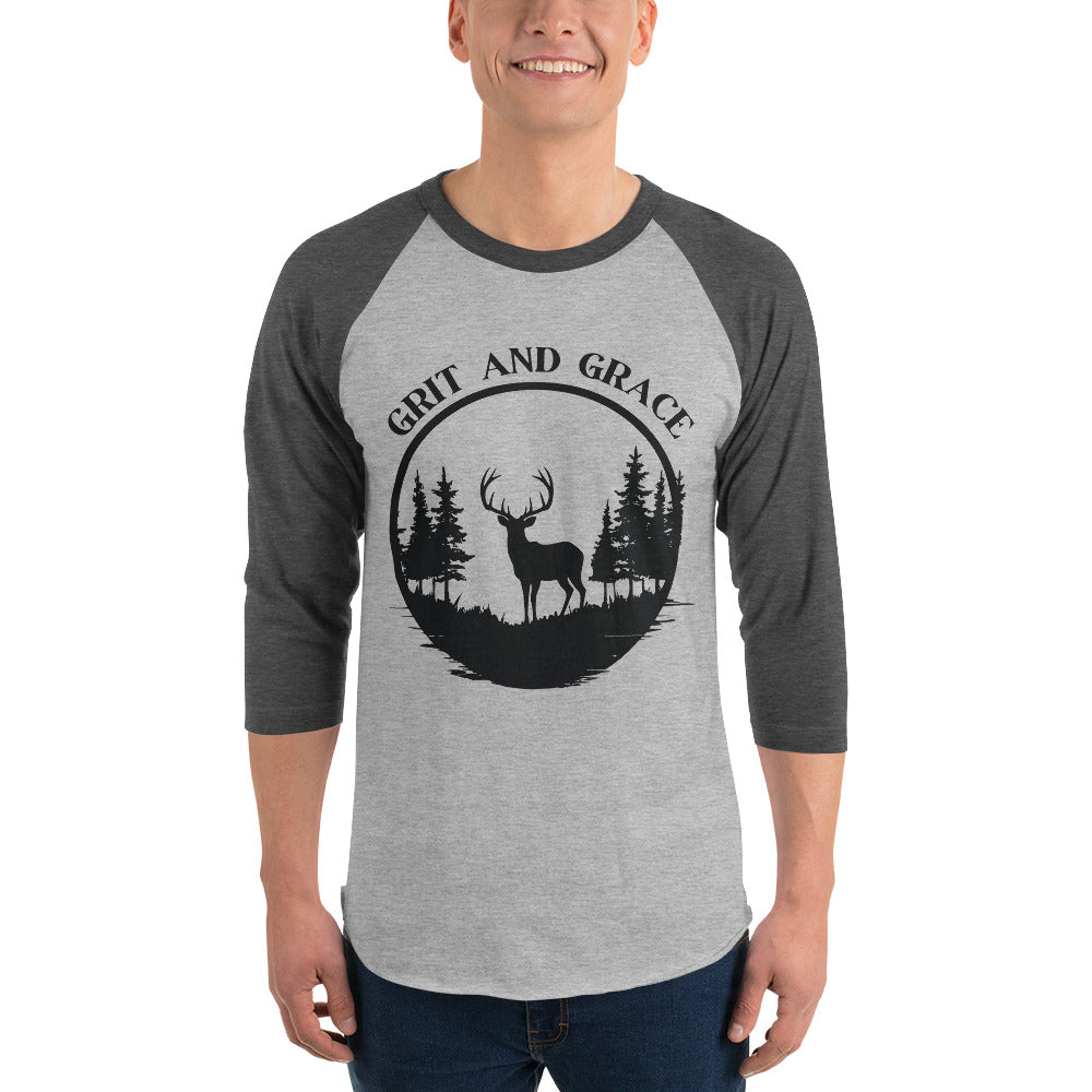 Grit and Grace - Majestic Stag Raglan Shirt - Heather Grey Heather Charcoal - T.shirts