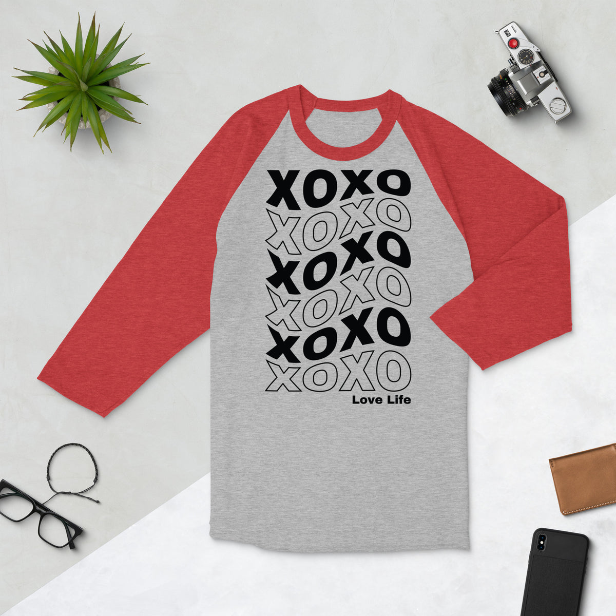 XO Pattern Motivational Shirt - Heather Grey Heather Red - T.shirts