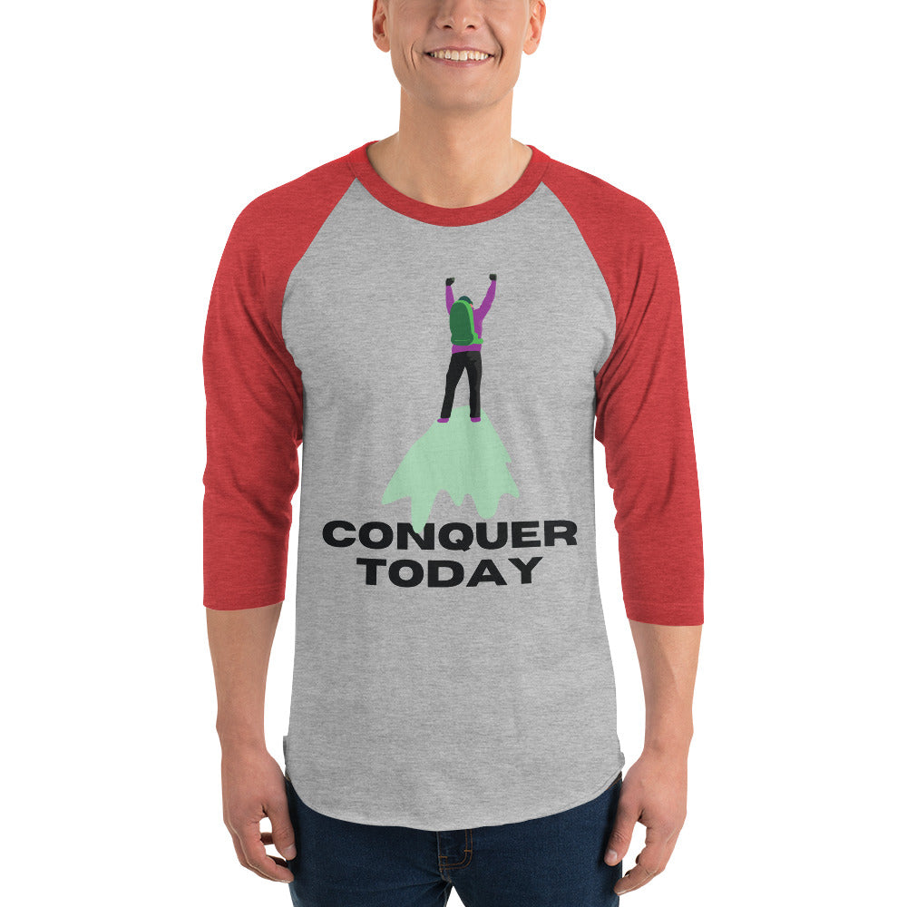 Conquer Today - Motivational Hiker T-Shirt - Heather Grey Heather Red - T-shirts