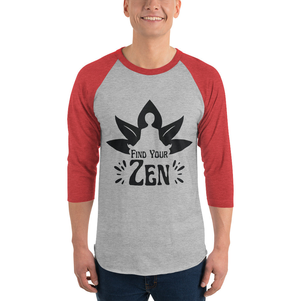 Zen Awakening - Meditative Lotus Raglan - Heather Grey Heather Red - T.shirts