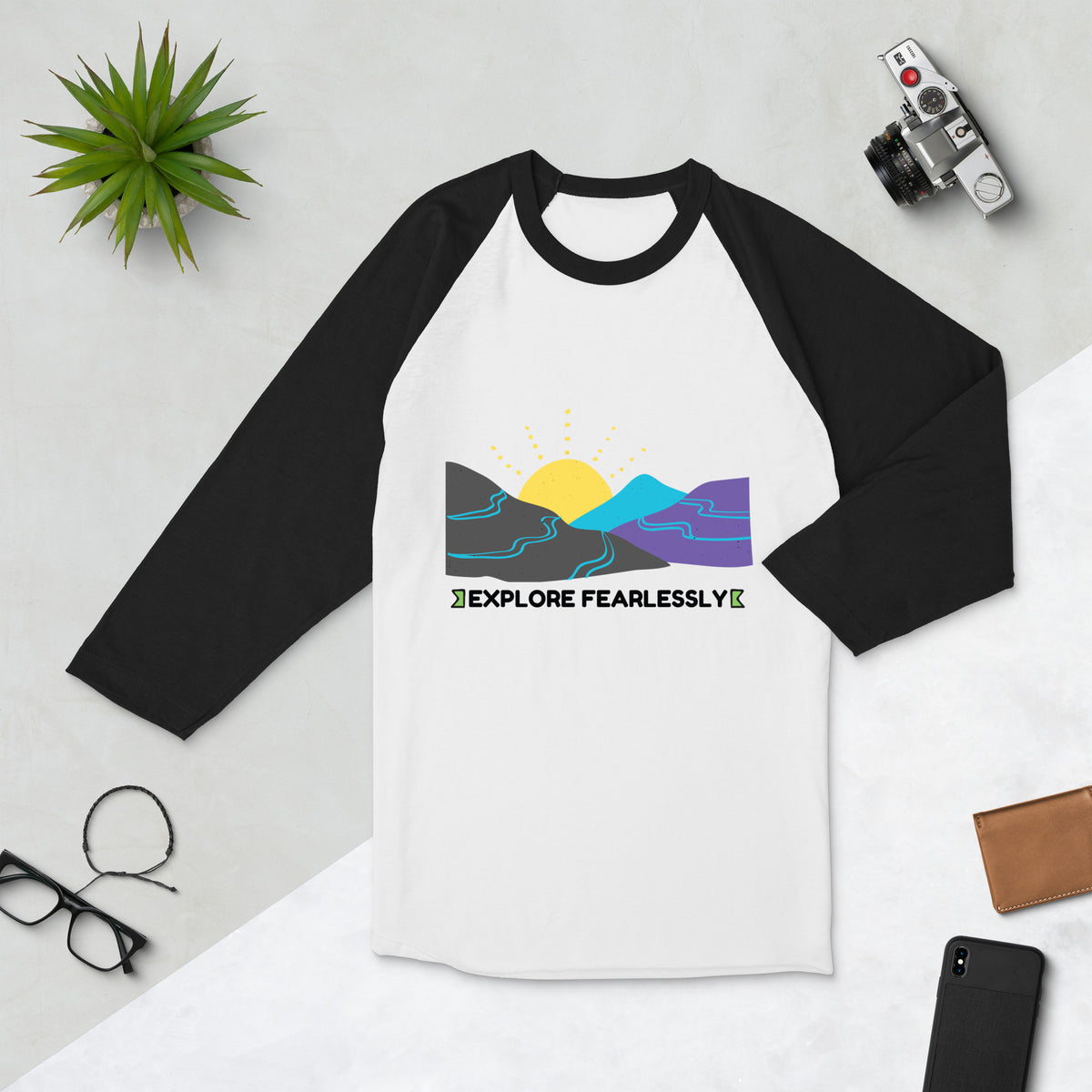 Explore Fearlessly - Adventurous Mountain T-Shirt - White Black - T-shirts